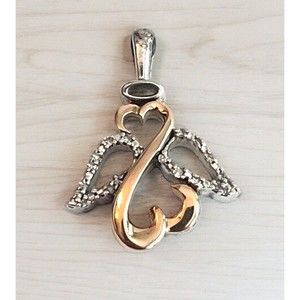Jane Seymour Sterling Silver and 10K Gold Open Heart Angel Pendant JWBR 925 2.1g